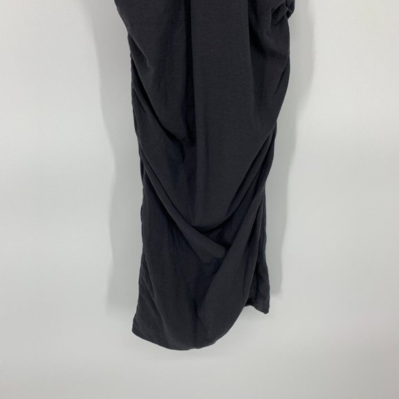 Standard James Perse Dress Black Ruched High Twist Jersey V Neck - Picture 6 of 10